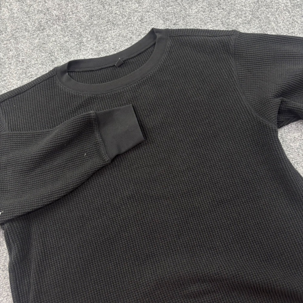 Uniqlo Waffle Knit Crew Neck Shirt Medium Black Thermal Long Sleeve Mens